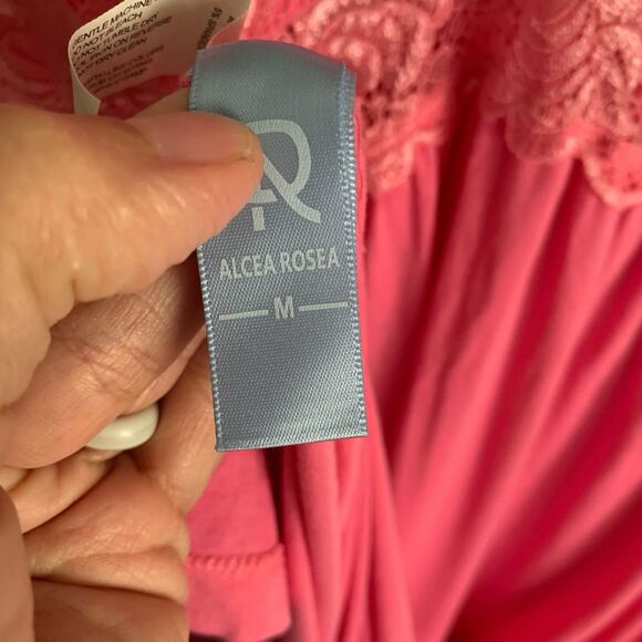 Alcea Rosea Womans Pink Lace Detail V Neck Maxi Slip Dress Nightgown M Coquette - Picture 7 of 8